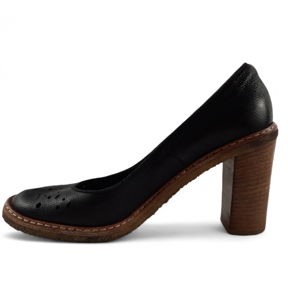 CHLOE Crepe Sole Welted Black Pumps Perforated Rubber Platform Chunky Heel 10 - Picture 6 of 12